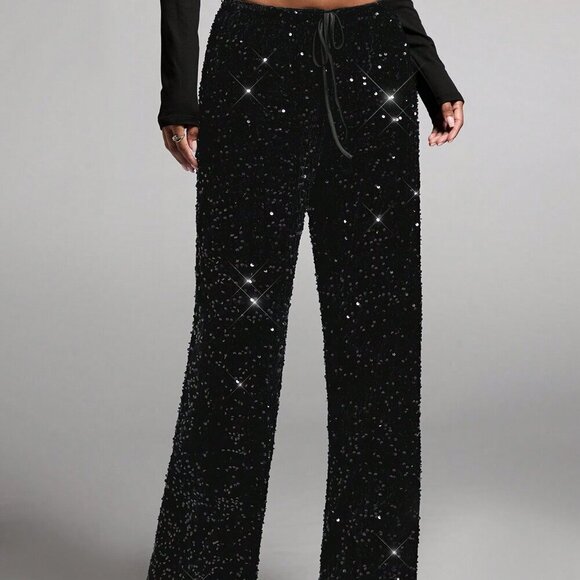 Contemporary sequin covered wide legged pants black - Picture 5 of 6